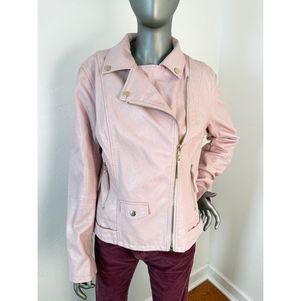 Kut From The Kloth Pink Textured Faux Leather Moto Jacket‎ Biker Vegan Blush L